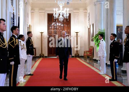 Washington, Stati Uniti. 3 luglio 2024. Il presidente DEGLI STATI UNITI Joe Biden arriva alla cerimonia della Medal of Honor nella East Room alla Casa Bianca di Washington il 3 luglio 2024. Foto di Yuri Gripas/ABACAPRESS. COM credito: Abaca Press/Alamy Live News Foto Stock