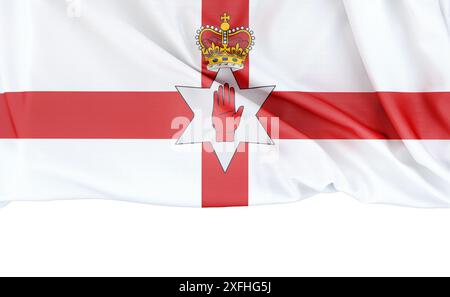 Bandiera dell'Irlanda del Nord (Ulster Banner) su sfondo bianco con spazio per copia sottostante. Rendering 3D. Foto Stock