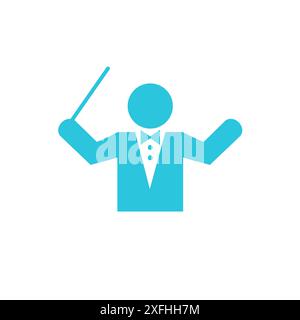 Icona del maestro di musica dell'Orchestra. Isolato su sfondo bianco. Dal set di icone blu. Illustrazione Vettoriale