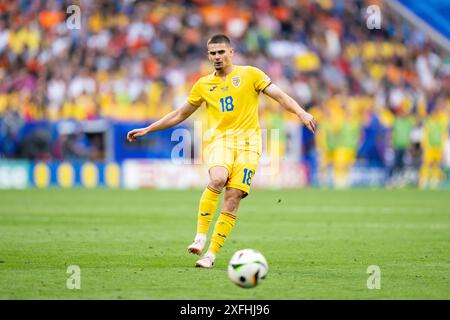 Monaco, Germania. 2 luglio 2024. Razvan Marin (18) di Romania visto durante il turno di UEFA Euro 2024 del 16 incontro tra Romania e Paesi Bassi all'Allianz Arena di Monaco. Foto Stock