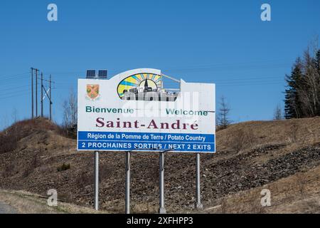 Benvenuto all'insegna di Saint-Andre sull'autostrada Trans Canada a New Brunswick, Canada Foto Stock