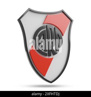 Buenos Aires, Argentina - 22 giugno 2024: Emblema della squadra di calcio argentina River Plate in tre dimensioni isolato su sfondo bianco. illo 3d. Foto Stock