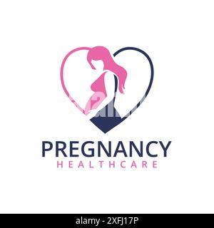 Amore cuore gravidanza gravidanza mamma maternità silhouette Logo modello Illustrazione Vettoriale
