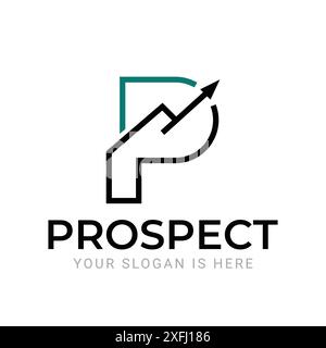 P Letter Prospect Progress Up Arrow Line Art Simple Business Logo Template Illustrazione Vettoriale