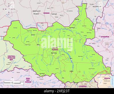 Mappa politica del Sudan del Sud Illustrazione Vettoriale