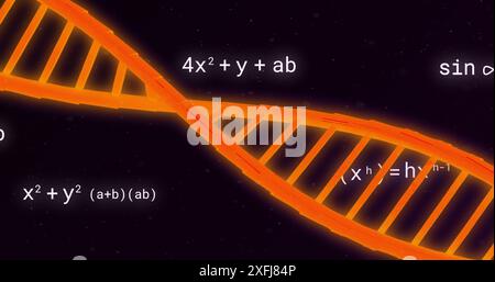 Immagine dell'elaborazione di dati scientifici su filamenti di dna su sfondo nero Foto Stock