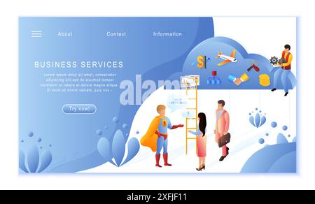 Modello creativo del sito Web di Business Services Concept, illustrazione vettoriale di design piatto Illustrazione Vettoriale