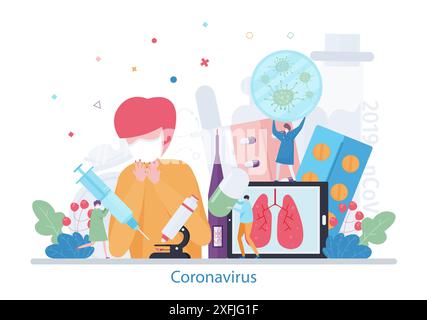 Coronavirus Concept, illustrazione vettoriale dal design piatto moderno Illustrazione Vettoriale