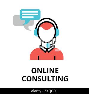 Concept of Online Consulting Icon, moderna illustrazione vettoriale di design a linea sottile e piatta, per la progettazione grafica e Web Illustrazione Vettoriale