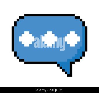 Simbolo emoticon blu del fumetto vocale, illustrazione vettoriale del disegno pixel art Illustrazione Vettoriale