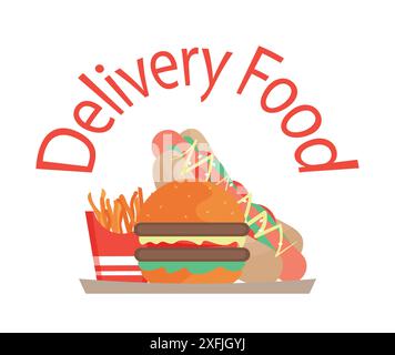 Icona della consegna di alimenti, illustrazione del vettore di design piatto primo piano Illustrazione Vettoriale