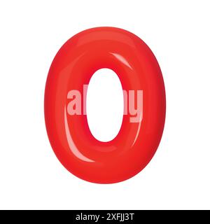 Numero 0 rosso 3D isolato su sfondo bianco. Illustrazione vettoriale tridimensionale cifra zero per festività, compleanni e sconti. Luminoso e. Illustrazione Vettoriale