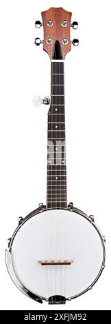 chitarra banjo strumento musicale a corda isolato su sfondo bianco. musica folk occidentale Foto Stock