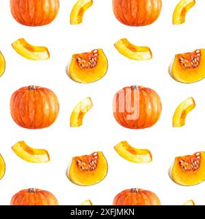 Modello di zucche su sfondo bianco per agricoltura, cucina, temi stagionali Foto Stock