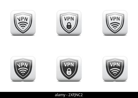 Set di icone scudo VPN. Simbolo vpn sicura. Illustrazione vettoriale piatta Illustrazione Vettoriale