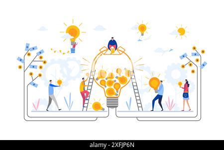 Concetto di idea aziendale, illustrazione vettoriale dal design piatto moderno, su sfondo bianco Illustrazione Vettoriale