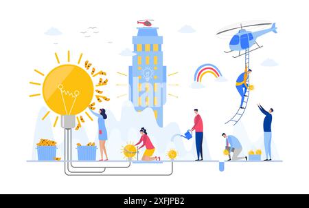 Concetto di idea aziendale, illustrazione vettoriale dal design piatto moderno, su sfondo bianco Illustrazione Vettoriale
