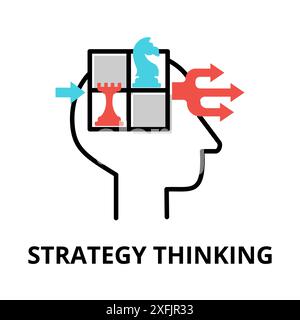 Icon Concept of Strategy Thinking, Brain Process Collection, illustrazione vettoriale lineare modificabile, per grafica e web design Illustrazione Vettoriale