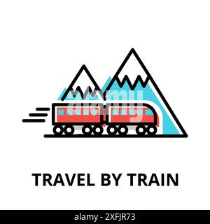 Icon Concept di Travel by Train, Travel Collection, design moderno e piatto, illustrazione vettoriale, per grafica e web design Illustrazione Vettoriale