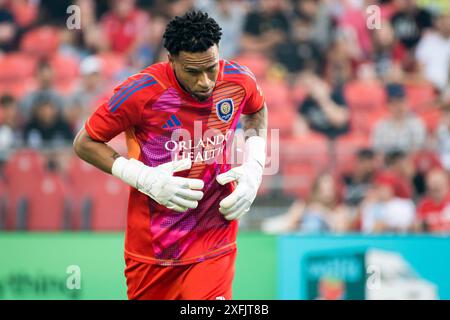 Toronto, Canada. 3 luglio 2024. Pedro Gallese numero 1 di Orlando City SC visto durante la partita MLS tra Toronto FC e Orlando City SC al BMO Field di Toronto. La partita terminò nel 1-2 per l'Orlando City SC. Credito: SOPA Images Limited/Alamy Live News Foto Stock