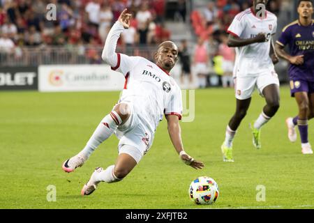 Toronto, Canada. 3 luglio 2024. Deybi Flores n. 20 del Toronto FC visto in azione durante la partita MLS tra Toronto FC e Orlando City SC al BMO Field di Toronto. La partita terminò nel 1-2 per l'Orlando City SC. Credito: SOPA Images Limited/Alamy Live News Foto Stock