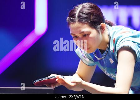 Bangkok, Thailandia. 4 luglio 2024. Hitomi Sato (JPN) Ping-pong: WTT Star Contender Bangkok 2024 Women's Singles 1st round Match allo Huamark Indoor Stadium di Bangkok, Thailandia. Crediti: Itaru Chiba/AFLO/Alamy Live News Foto Stock