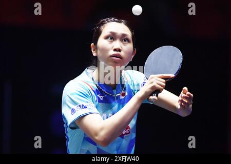 Bangkok, Thailandia. 4 luglio 2024. Hitomi Sato (JPN) Ping-pong: WTT Star Contender Bangkok 2024 Women's Singles 1st round Match allo Huamark Indoor Stadium di Bangkok, Thailandia. Crediti: Itaru Chiba/AFLO/Alamy Live News Foto Stock