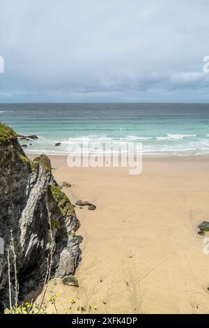 Una vista aerea di Towan Beach GT Great Western Beach sulla costa di Newquay in Cornovaglia nel Regno Unito. Foto Stock