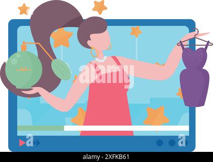 Concetto di shopping online su sfondo trasparente, illustrazione vettoriale dal design piatto Illustrazione Vettoriale