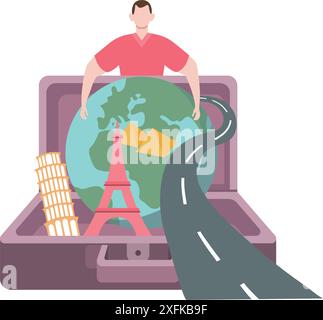 Concetto di viaggio su sfondo trasparente, illustrazione vettoriale dal design piatto Illustrazione Vettoriale