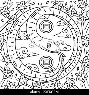 Year of the Snake Forming Yin e Yang Coloring Illustrazione Vettoriale