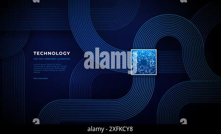 Chip futuristico e circuito stampato su sfondo tecnologico. Illustrazione Vettoriale