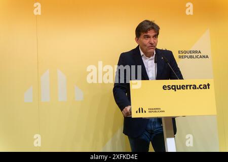 Barcellona, Spagna. 4 luglio 2024. Conferenza stampa di Sergi Sabrià, il secondo vicepresidente della Generalitat, colpito dalla polemica della campagna contro Ernest Maragall, orchestrata dallo stesso partito. Rueda de prensa de Sergi Sabrià, el vicepresidente segundo de la Generalitat, afectado por la polémica de la Campaña en contra de Ernest Maragall, orquestada por el mismo partido. Nella foto: Sergi Sabria News Politics - Barcellona, Spagna giovedì 4 luglio 2024 (foto di Eric Renom/LaPresse) crediti: LaPresse/Alamy Live News Foto Stock