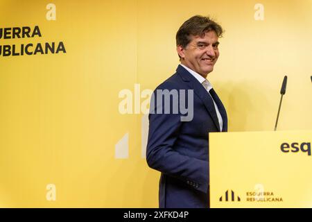 Barcellona, Spagna. 4 luglio 2024. Conferenza stampa di Sergi Sabrià, il secondo vicepresidente della Generalitat, colpito dalla polemica della campagna contro Ernest Maragall, orchestrata dallo stesso partito. Rueda de prensa de Sergi Sabrià, el vicepresidente segundo de la Generalitat, afectado por la polémica de la Campaña en contra de Ernest Maragall, orquestada por el mismo partido. Nella foto: Sergi Sabria News Politics - Barcellona, Spagna giovedì 4 luglio 2024 (foto di Eric Renom/LaPresse) crediti: LaPresse/Alamy Live News Foto Stock