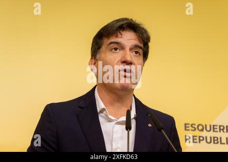 Barcellona, Spagna. 4 luglio 2024. Conferenza stampa di Sergi Sabrià, il secondo vicepresidente della Generalitat, colpito dalla polemica della campagna contro Ernest Maragall, orchestrata dallo stesso partito. Rueda de prensa de Sergi Sabrià, el vicepresidente segundo de la Generalitat, afectado por la polémica de la Campaña en contra de Ernest Maragall, orquestada por el mismo partido. Nella foto: Sergi Sabria News Politics - Barcellona, Spagna giovedì 4 luglio 2024 (foto di Eric Renom/LaPresse) crediti: LaPresse/Alamy Live News Foto Stock