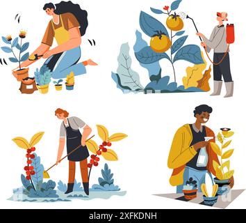Persone che amano l'illustrazione vettoriale di giardinaggio Illustrazione Vettoriale