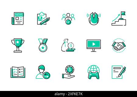 E-Sports - serie di icone di stile per il design della linea Illustrazione Vettoriale