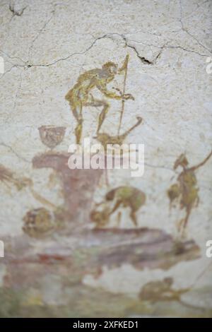 Affresco romano, dettaglio con scena bucolica di pitture murali da Villa della Farnesina, Roma. Primo periodo imperiale Foto Stock