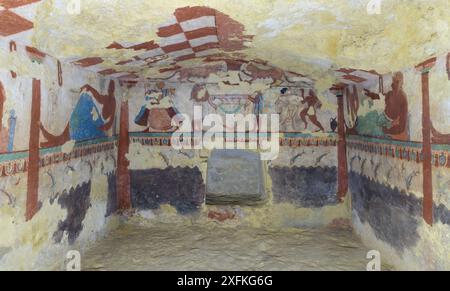 Tomba delle leonesse (Tomba delle leonesse) pittura murale a Tarquinia - necropoli etrusca di Monterozzi. Italia Foto Stock