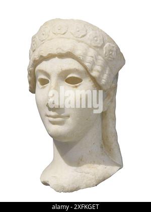 Busto ritratto in marmo di una donna, antico greco arcaico. Roma, Italia Foto Stock