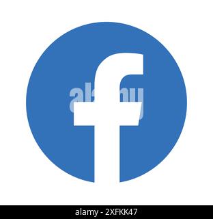 21 settembre 2020: Icona originale rotonda di Facebook App su sfondo bianco. Facebook è un popolare servizio di social networking Illustrazione Vettoriale