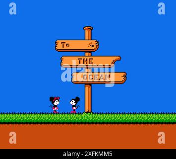 Kiev, Ucraina - 21 gennaio 2021: Art of Mickey Mousecapade classico videogioco, grafica vettoriale pixel design. Mickey Mousecapade è una piattaforma gam Illustrazione Vettoriale