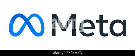 Kiev, Ucraina - 09 dicembre 2021: Meta logo, illustrazione vettoriale. Il gigante dei social media Facebook sta rebranding come Meta, CEO Mark Zuckerberg ha annunciato Illustrazione Vettoriale