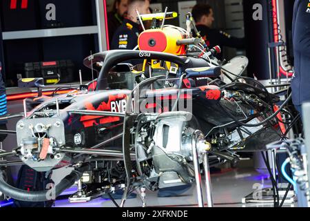 La Red Bull Racing RB20, dettaglio meccanico, durante il Gran Premio britannico di Formula 1 Qatar Airways 2024, dodicesima prova del Campionato del mondo di Formula 1 2024 dal 5 al 7 luglio 2024 sul circuito di Silverstone, a Silverstone, Regno Unito Foto Stock