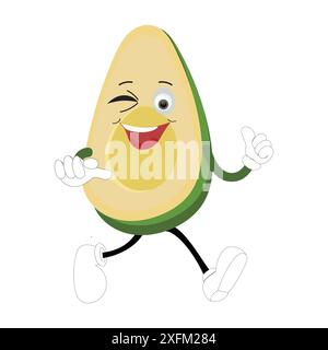 Avocado dei cartoni animati personaggi mascotte, illustrazione a forma di fumetto disegnata a mano, icona disegnata a forma di fumetto avocado Illustrazione Vettoriale