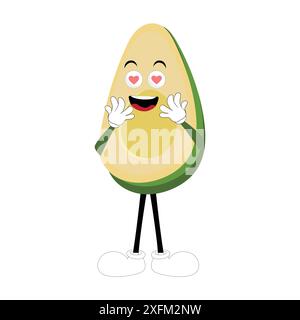 Avocado dei cartoni animati personaggi mascotte, illustrazione a forma di fumetto disegnata a mano, icona disegnata a forma di fumetto avocado Illustrazione Vettoriale