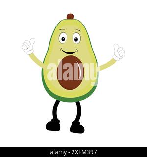 Avocado dei cartoni animati personaggi mascotte, illustrazione a forma di fumetto disegnata a mano, icona disegnata a forma di fumetto avocado Illustrazione Vettoriale