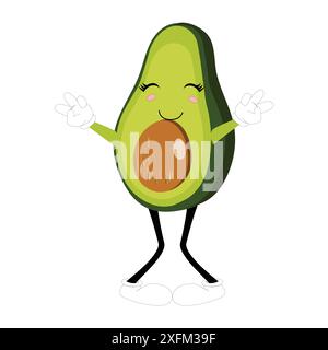 Avocado dei cartoni animati personaggi mascotte, illustrazione a forma di fumetto disegnata a mano, icona disegnata a forma di fumetto avocado Illustrazione Vettoriale