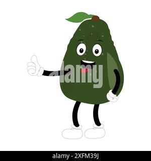Avocado dei cartoni animati personaggi mascotte, illustrazione a forma di fumetto disegnata a mano, icona disegnata a forma di fumetto avocado Illustrazione Vettoriale
