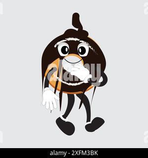 Mascotte ciambella, illustrazione vettoriale retrò in stile cartoni animati vintage, mascotte ciambella, illustrazione vettoriale retrò in stile cartoni animati vintage Illustrazione Vettoriale